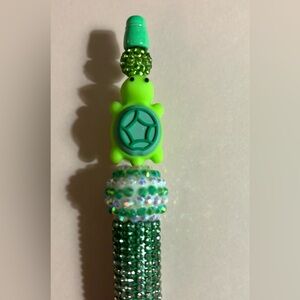 NEW Neon Green Turtle Charm Pen with Green Crystal Accents
